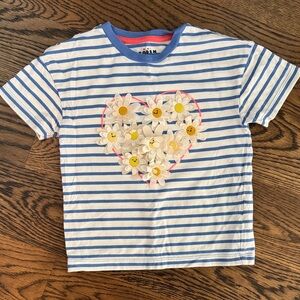 Mini Boden Blue & White Striped Daisy Heart Tee